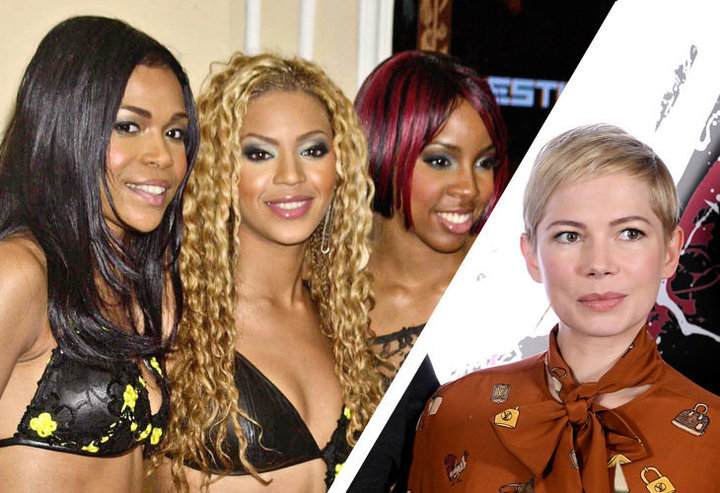 Michelle Williams, Beyonce, Kelly Rowland (L) and also Michelle Williams (R).