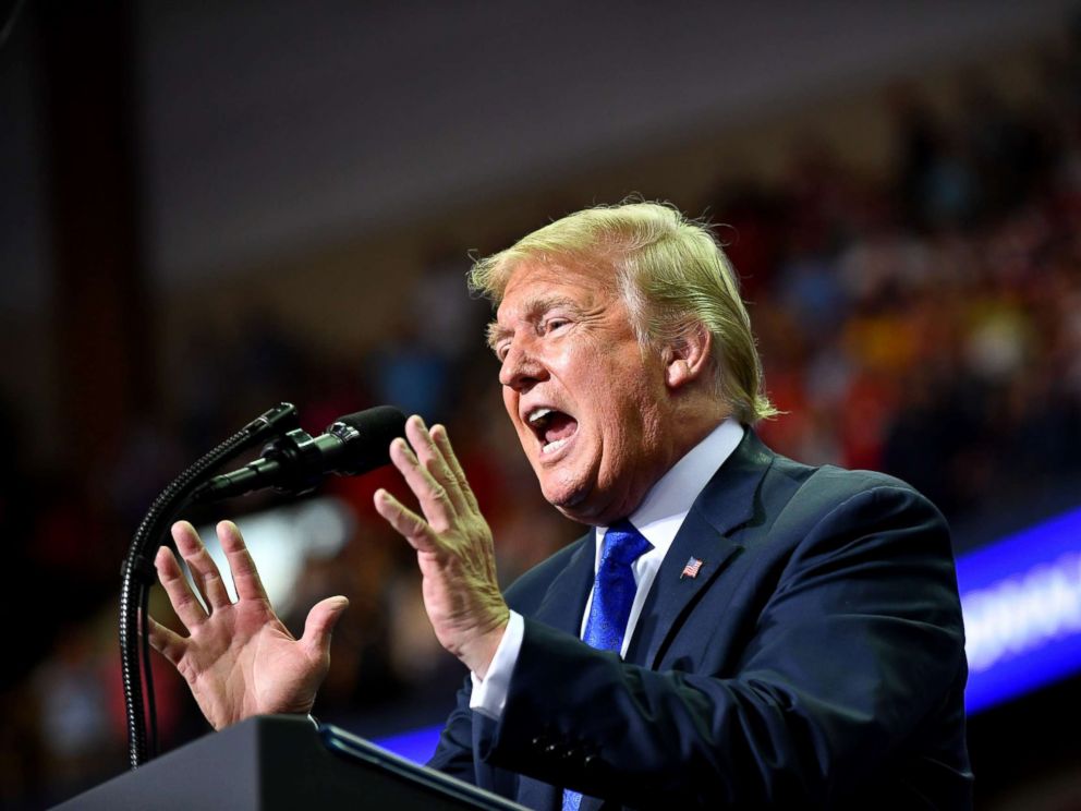 PHOTO: President Donald Trump speaks during a Make America Great Again rally at Landers Center in Southaven, Mississippi, Oct. 2, 2018.