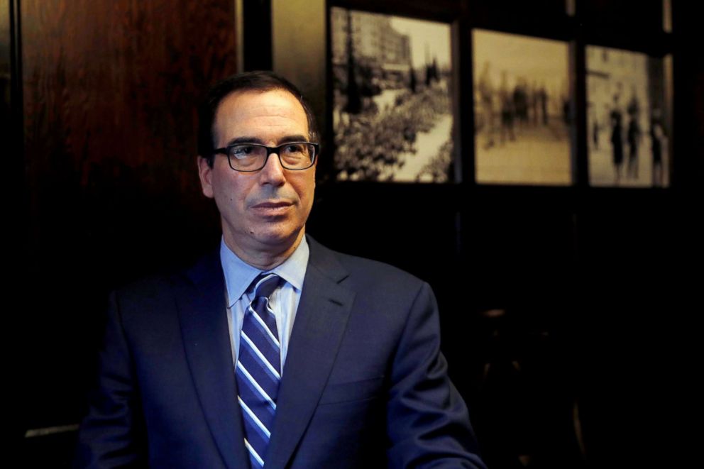 PHOTO: Treasury Secretary Steven Mnuchin speaks during his interview with Reuters in Jerusalem, Oct. 21, 2018.