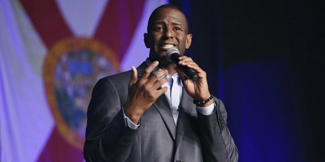 Florida Democratic gubernatorial candidate Andrew Gillum speaks during a rally at CFE Arena on the campus of UCF in Orlando, Fla.