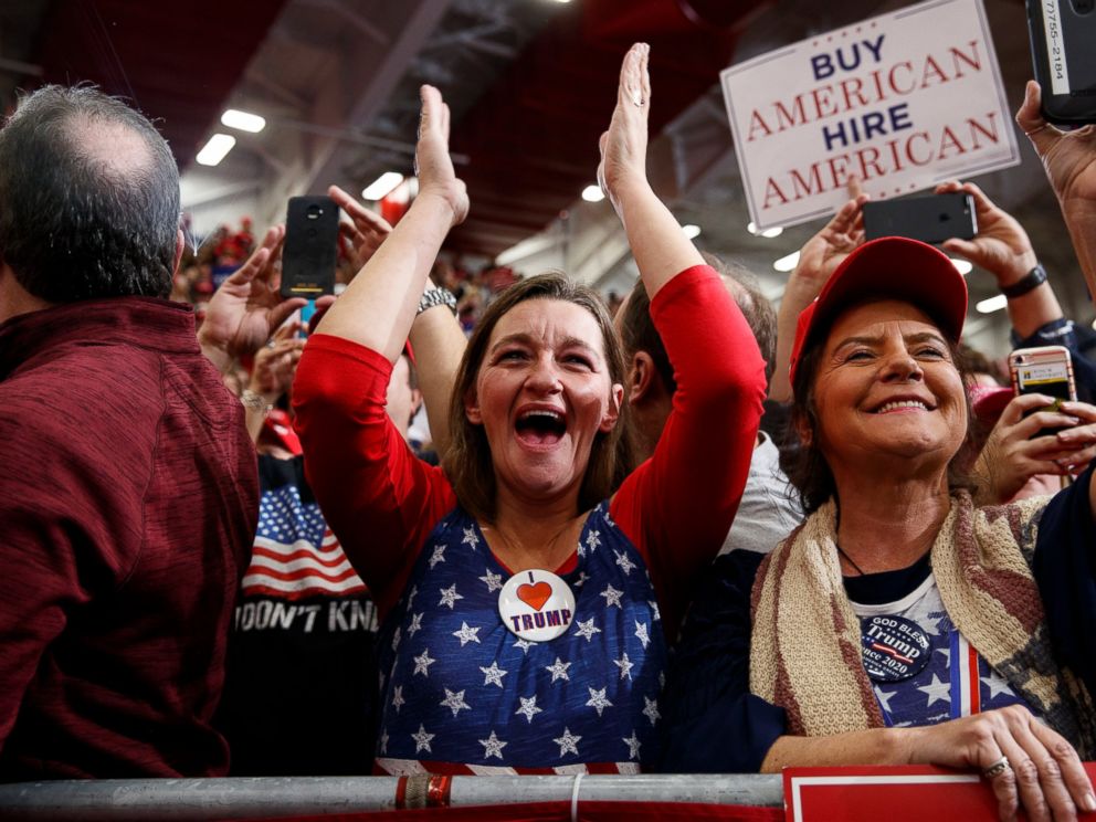 PHOTO: Supporters of President Donald Trump cheer as he arrives for a campaign rally at Southport High School, Friday, Nov. 2, 2018, in Indianapolis.
