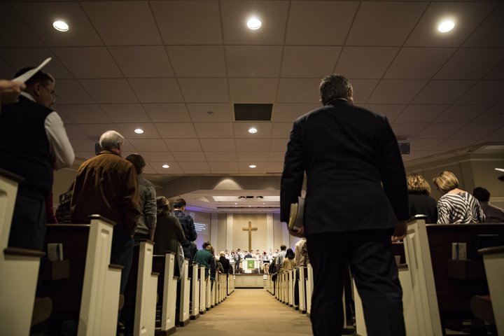 Evangelical Christians gather for Sunday worship service at First Evangelical Church in Memphis, Tennessee, on Jan. 7, 2018.