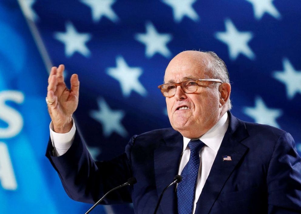 PHOTO: Rudy Giuliani, former Mayor of New York City, delivers a speech as he attends the National Council of Resistance of Iran, meeting in Villepinte, near Paris, France, June 30, 2018.