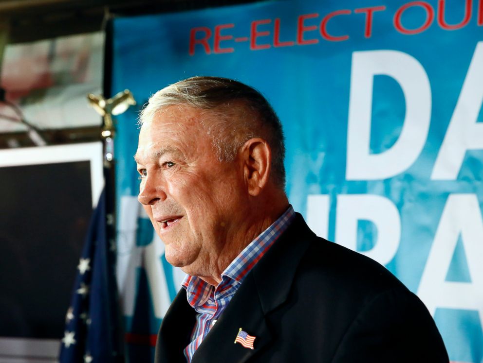 PHOTO: U.S. Rep. Dana Rohrabacher addresses members of the media and supporters waiting for elections results at the Skosh Monahans Irish Pub in Costa Mesa, Calif., Nov. 6, 2018.
