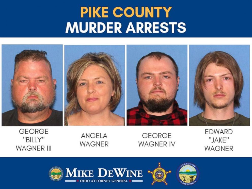 PHOTO: Four members of the same family have been arrested in connection with the murder of eight people in 2016: George Billy Wagner III, 47; Angela Wagner, 48; George Wagner IV, 27; and Edward Jake Wagner, 26. 