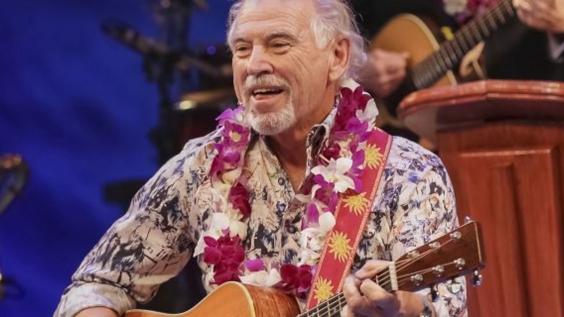 Jimmy Buffett performs on Broadway during opening night of "Escape to Margaritaville" at the Marquis Theatre in New York City, March 15, 2018. (Associated Press)