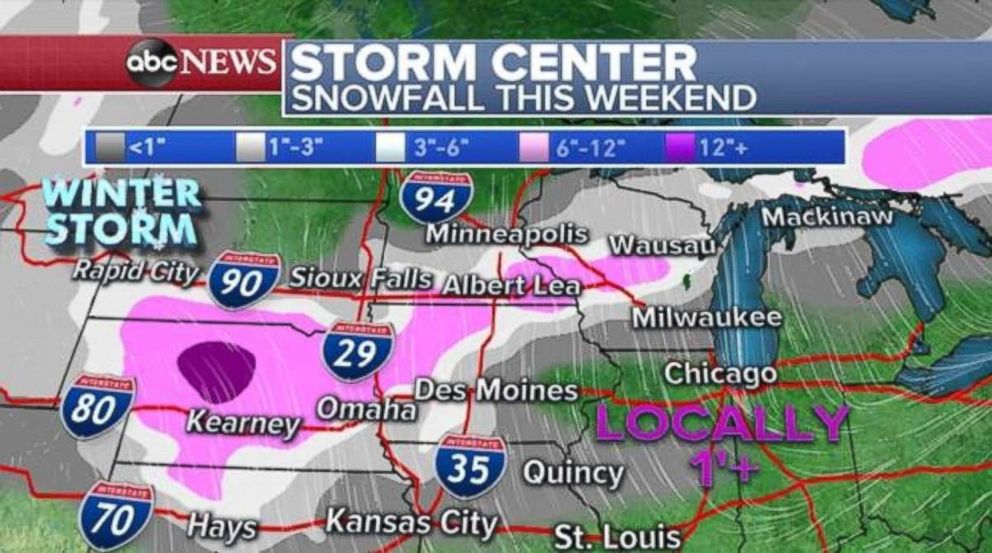 PHOTO: The heaviest snowfall totals over the weekend will come in central Nebraska.