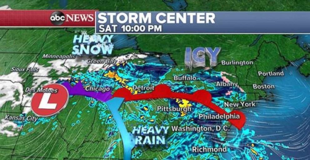 PHOTO: A mix of rain and ice moves into the Northeast late Saturday and into Sunday morning.