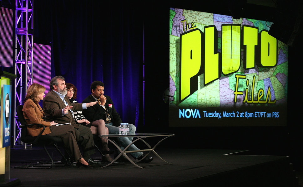 Though not from the event in San Francisco, this shows Neil deGrasse Tyson, right, speaking about "The Pluto Files" during th