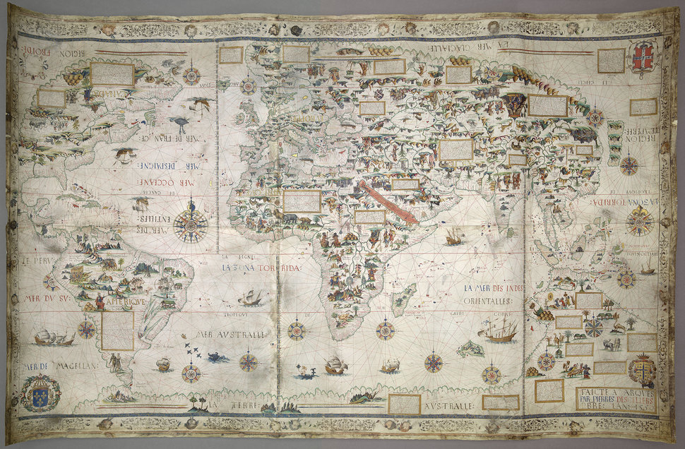 The world as Francis Drake knew it, before his great voyages. Pierre Desceliers&rsquo; manuscript planisphere of 1550 bears t