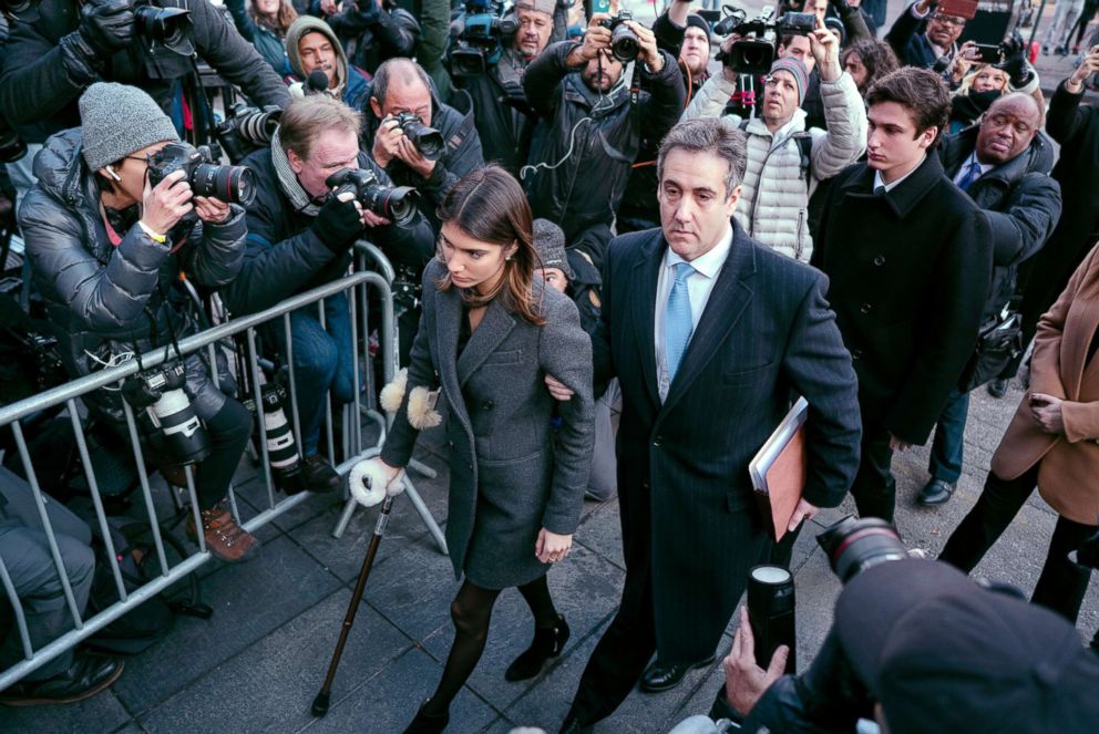 PHOTO: Michael Cohen, center, President Donald Trumps former lawyer, accompanied by his children Samantha, left, and Jake, right, arrives at federal court for his sentencing in New York, Dec. 12, 2018.