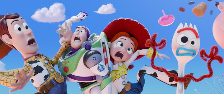 The toys (and a spork) in "Toy Story 4."