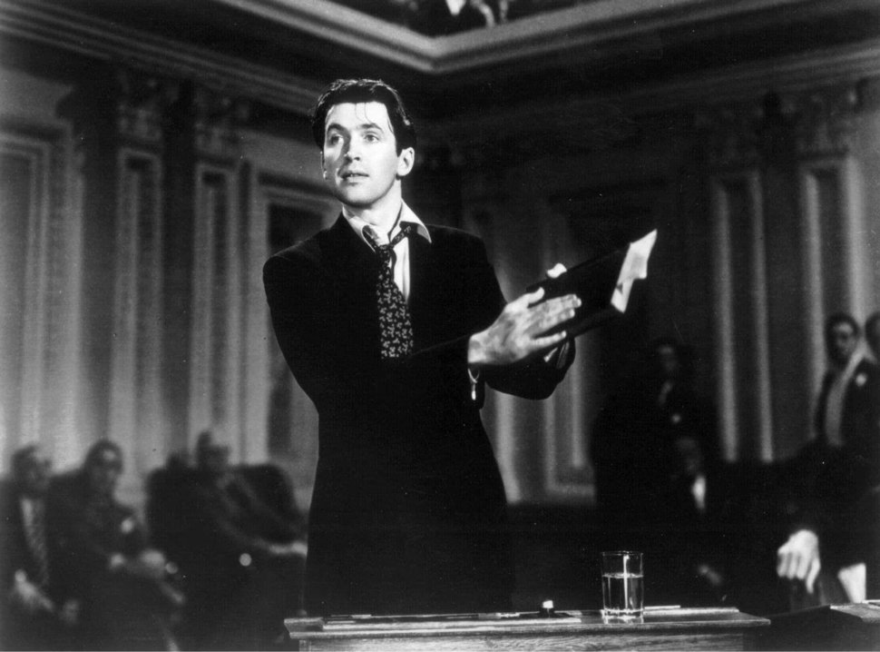 Actor James Stewart in a scene from the 1939 film "Mr. Smith Goes to Washington."&nbsp;
