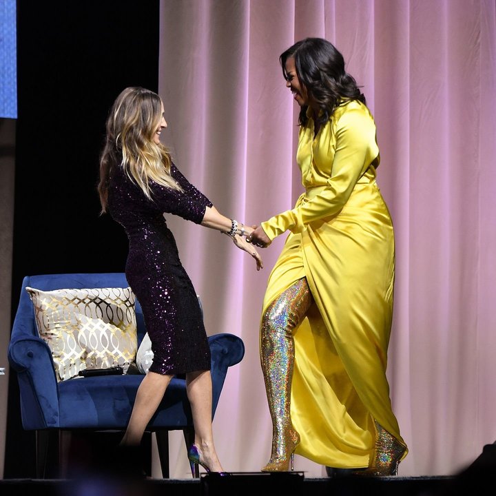 Former first lady Michelle Obama discusses her book "Becoming" with Sarah Jessica Parker at Barclays Center on Dec.19 in New 