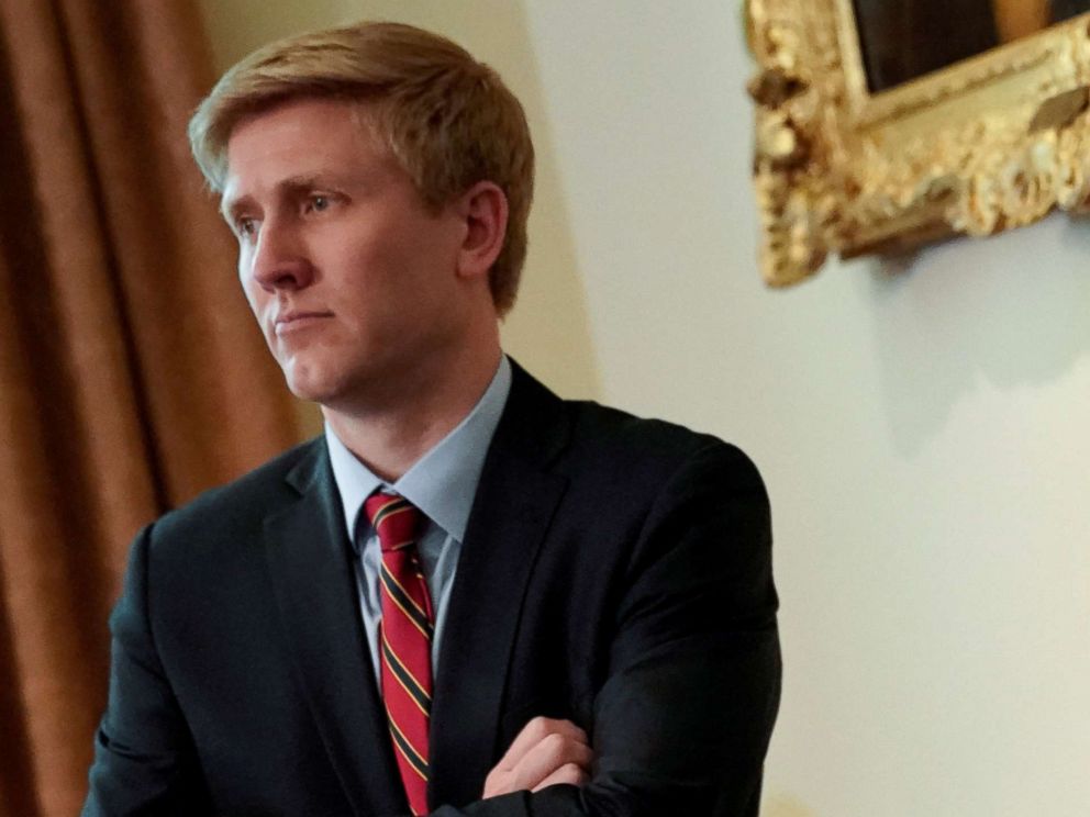 PHOTO: Nick Ayers (L), chief of staff to U.S. Vice President Mike Pence looks on as President Donald Trump holds a cabinet meeting at the White House, May 9, 2018. Picture taken May 9, 2018.