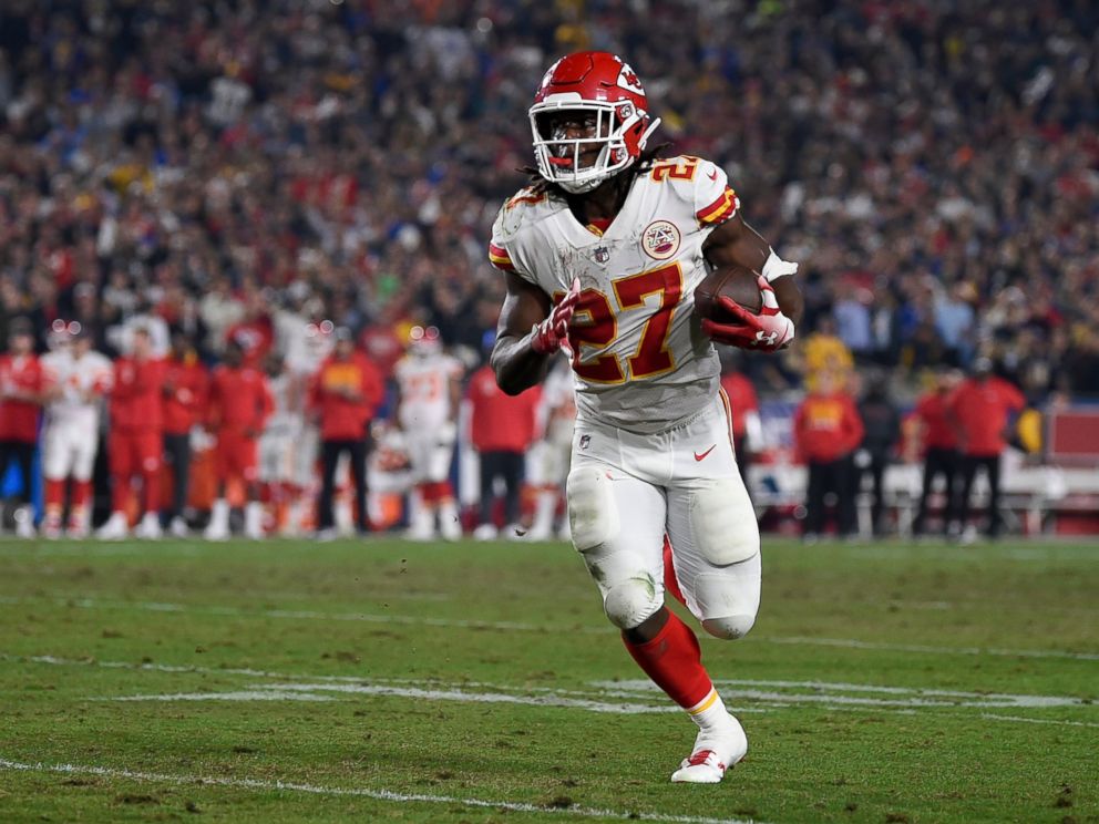 PHOTO: In this Nov. 19, 2018, file photo, Kansas City Chiefs running back Kareem Hunt carries during the second half of the teams NFL football game against the Los Angeles Rams in Los Angeles.