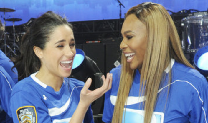 Meghan Markle and Serena Williams, pictured at a celebrity flag football event in 2014, have given each other advice for year