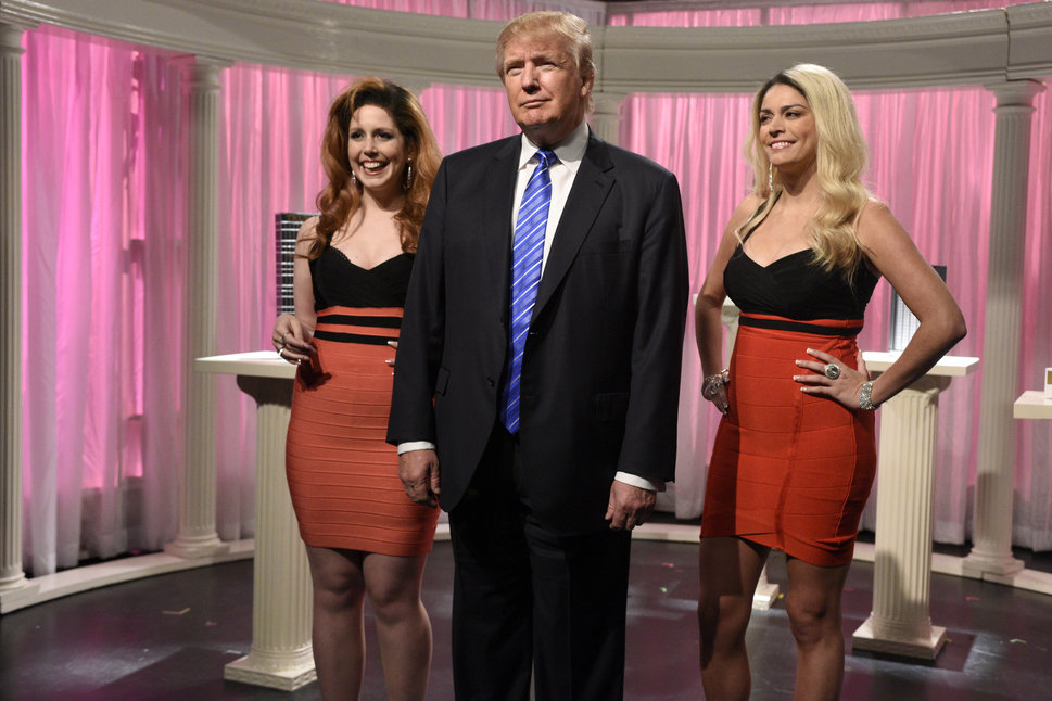 Vanessa Bayer, Donald Trump and Cecily Strong during the Nov. 7, 2015, "Porn Stars" sketch on "Saturday&nbsp;Night Live."