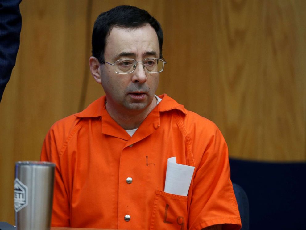 PHOTO: Larry Nassar sits in the court room during victim statements of his second sentencing in the Eaton County Circuit Court in Charlotte, Michigan, Jan. 31, 2018. 