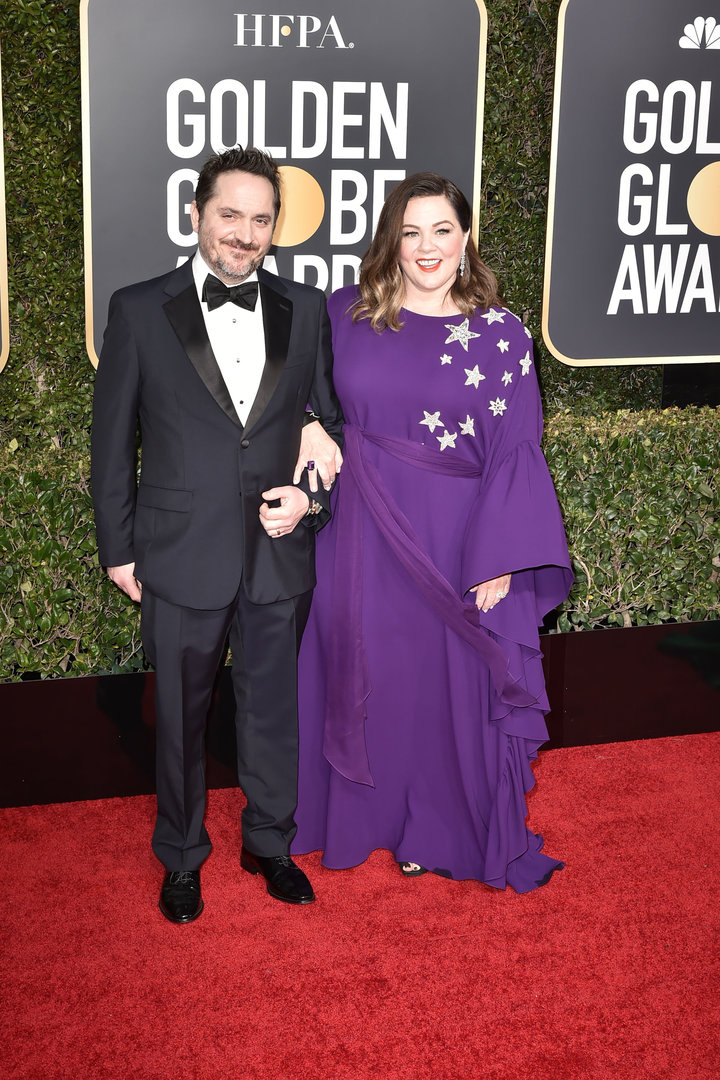 Ben Falcone and Melissa McCarthy arrive at the 76th annual Golden Globe Awards on Sunday.&nbsp;