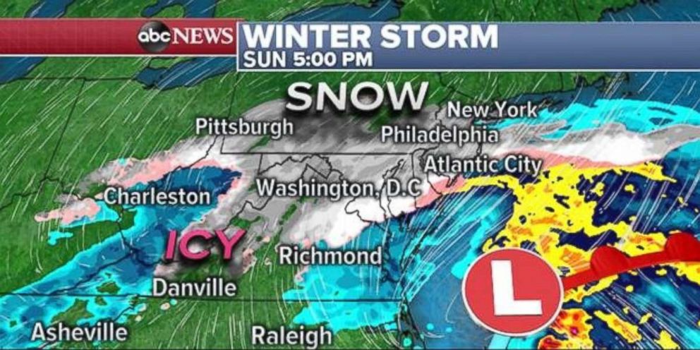 PHOTO: The snow will mostly avoid the Northeast on Sunday.