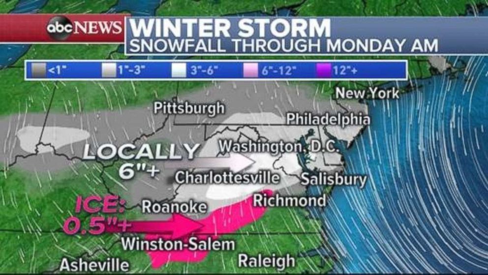 PHOTO: The snowfall totals will be highest in northern Virginia, Maryland and around the nations capital.