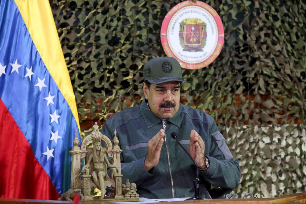 PHOTO: Venezuelas President Nicolas Maduro delivers a speech at the Fuerte Tiuna Military Complex, in Caracas, Jan. 15, 2019.