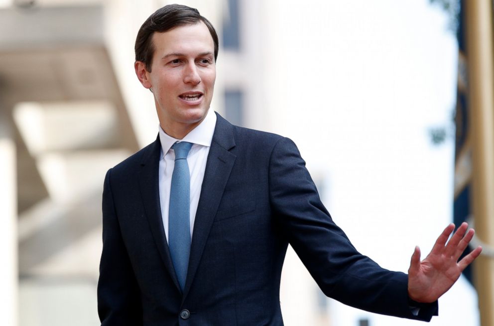 PHOTO: In this Aug. 29, 2018, file photo, White House Adviser Jared Kushner waves as he arrives at the Office of the United States Trade Representative in Washington.