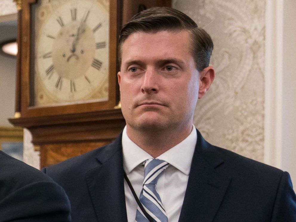 PHOTO: White House staff secretary Rob Porter looks on after President Donald Trump signed a proclamation in the Oval Office at the White House in Washington, D.C., Sept. 1, 2017.