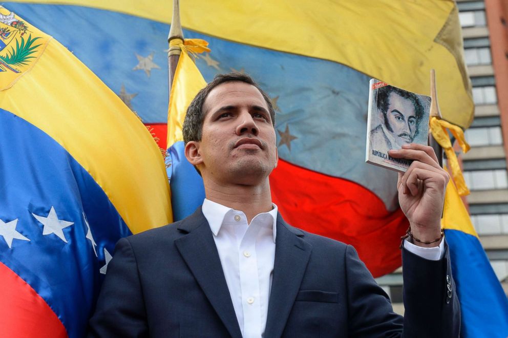 PHOTO: Venezuelas National Assembly head Juan Guaido declares himself the countrys acting president during a mass opposition rally against leader Nicolas Maduro in Caracas, Jan. 23, 2019.