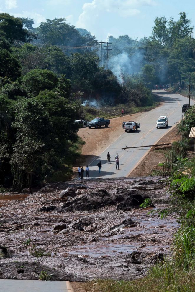 PHOTO: A road is blocked after a dam collapsed near Brumadinho, Brazil, Jan. 25, 2019.