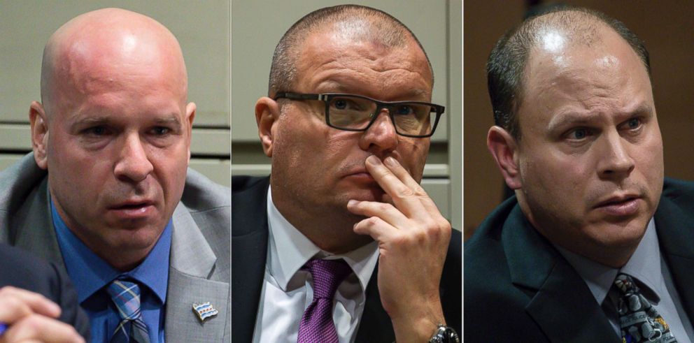 PHOTO: This combination of Nov. 28, 2018 file photos shows former Chicago Police officer Joseph Walsh, left, former detective David March and former officer Thomas Gaffney during a bench trial before Judge Domenica A. Stephenson in Chicago.