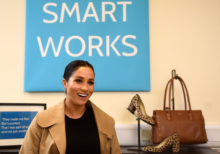 Meghan, the Duchess of Sussex, smiles during her visit at Smart Works charity in West London on Jan. 10.&nbsp;