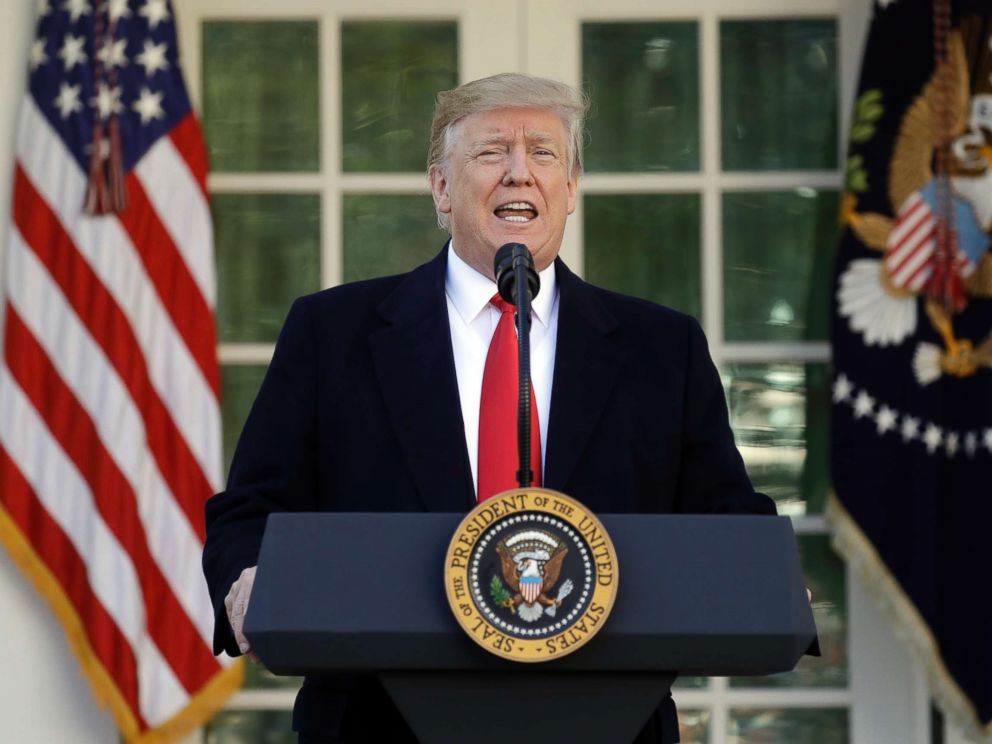 PHOTO: President Donald Trump speaks in the Rose Garden of the White House, Jan 25, 2019, in Washington.