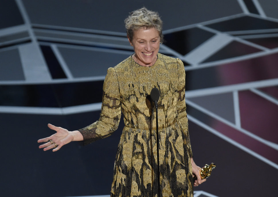 Frances McDormand accepts the Best Actress Oscar last year for "Three Billboards Outside Ebbing, Missouri."