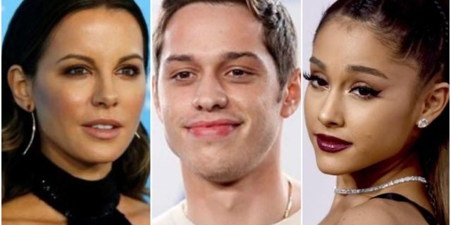 Kate Beckinsale (left), Pete Davidson (center) and Ariana Grande (right).