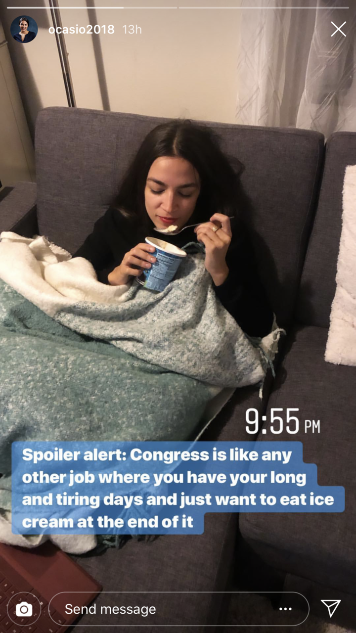 Ocasio-Cortez shares a glimpse into her post-work life on Instagram Story.