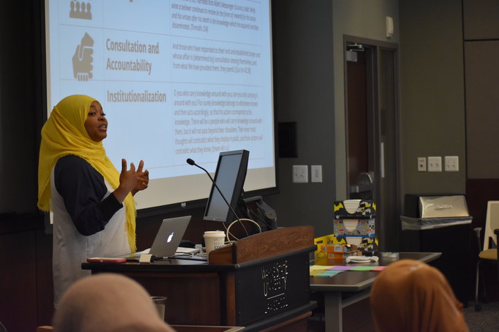 Margari Aziza Hill teaches a workshop as a part her organization Muslim ARC.