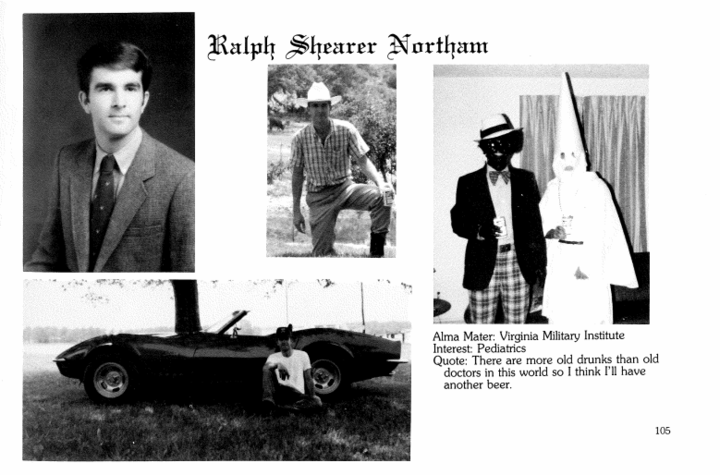 A 1984 yearbook page for Gov. Ralph Northam shows two men in racist garb, though it's unclear which of the men is Northam.&nb