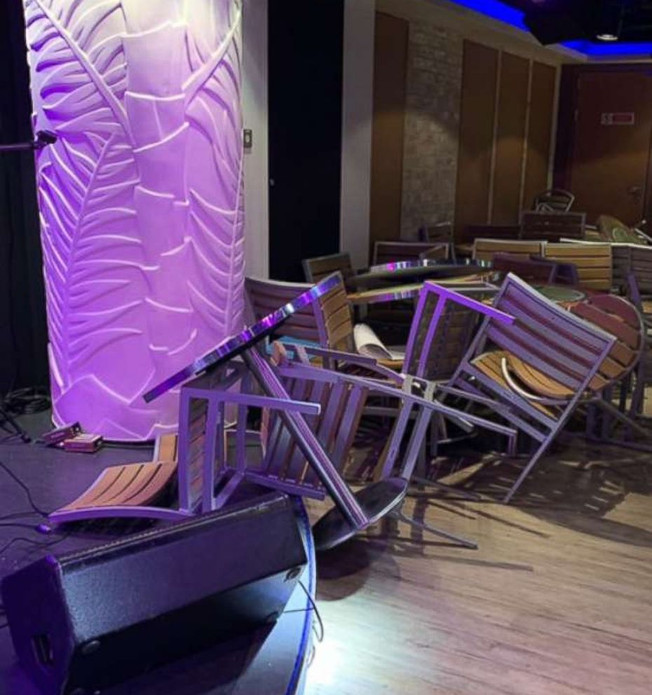 PHOTO: Damage is seen inside the Norwegian Escape cruise ship after it was hit by a wind gust, March 4, 2019.
