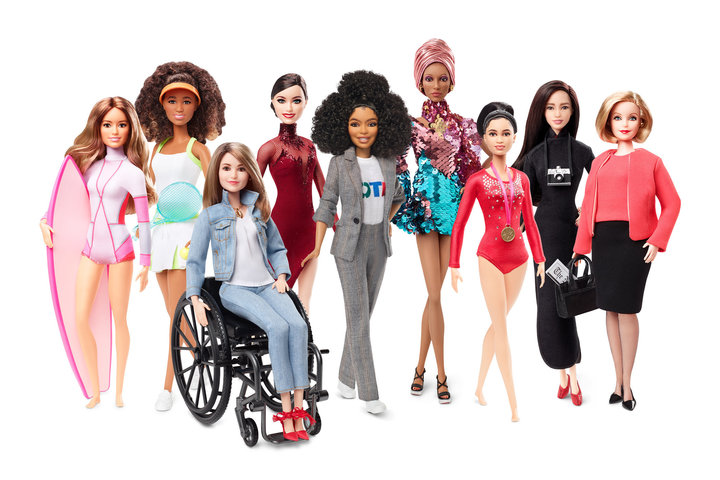 Barbie's shero shot, from left to right:&nbsp;Maya Gabiera, Naomi Osaka, Kristina Vogel, Tessa Virtue, Yara Shahidi, Adwoa Ab