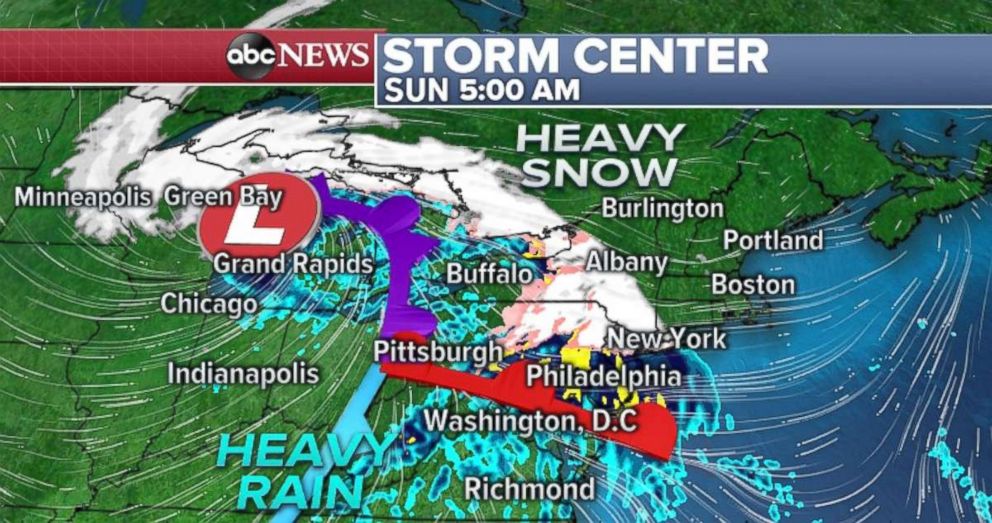 PHOTO: Heavy snow will move into Upstate New York and northern New England on Sunday.