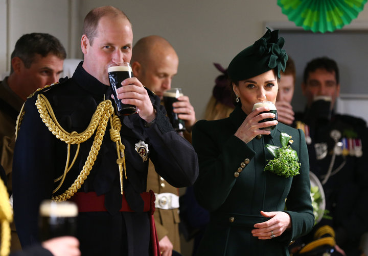 Wiliam, Duke of Cambridge and Catherine, Duchess of Cambridge meets with Irish Guards after attending the St Patrick's Day pa