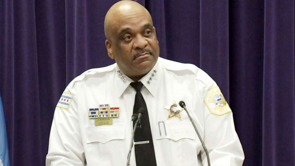 Eddie Johnson, superintendent of the Chicago Police Department, addresses the press, March, 23, 2019.