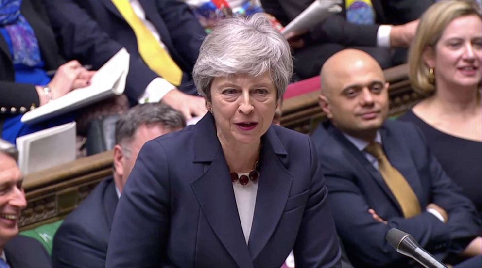 Britain's Prime Minister Theresa May answers questions to Parliament in London, March 27, 2019, in this screen grab taken from video.