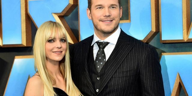 Chris Pratt, right, poses with then-wife Anna Faris at the premiere of "Guardians of the Galaxy, Vol. 2" in London on April 24, 2017.