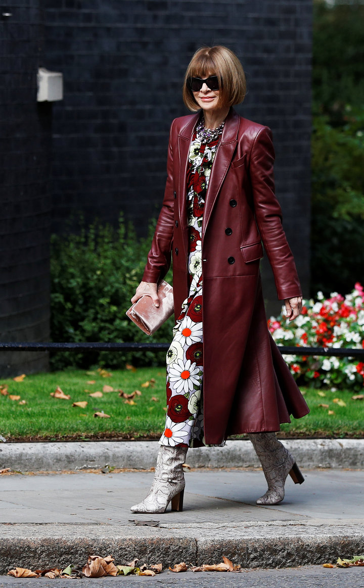 Editor-in-chief of Vogue, Anna Wintour, arrives in Downing Street for a reception that is part of British Fashion Week, in Lo