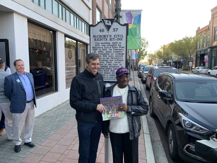 Beto O'Rourke meets Willie McLeod, one of the Friendship Nine, in Rock Hill, South Carolina.