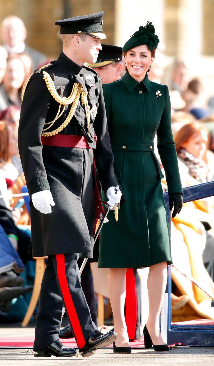 Catherine, Duchess of Cambridge and Prince William, Duke of Cambridge (Colonel of the Irish Guards) attend the 1st Battalion 