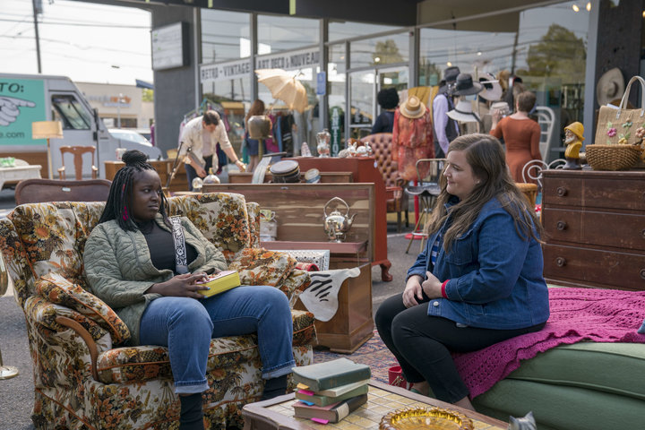 Fran (Lolly Adefope) and her best friend and roommate Annie (Aidy Bryant), stars of the new Hulu show "Shrill."